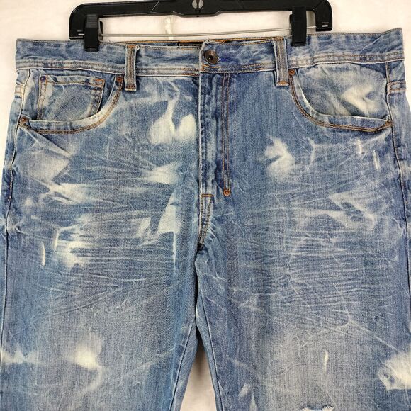 Akoo Jeans Mens Size 38x34 Blue Distressed Bleache Hip Hop Y2K Grunge Streetwear - Picture 4 of 16